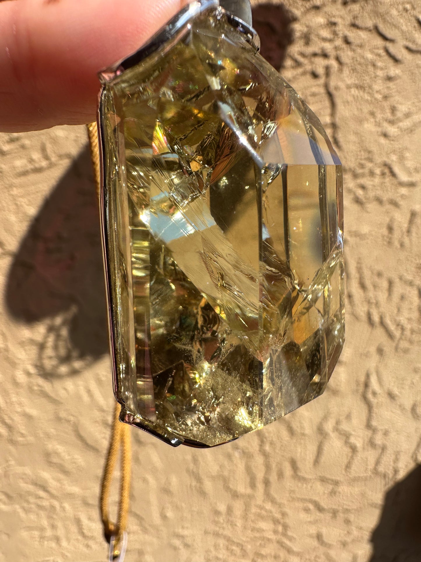 Citrine with Rainbow Pendant & Gold Cord Necklace