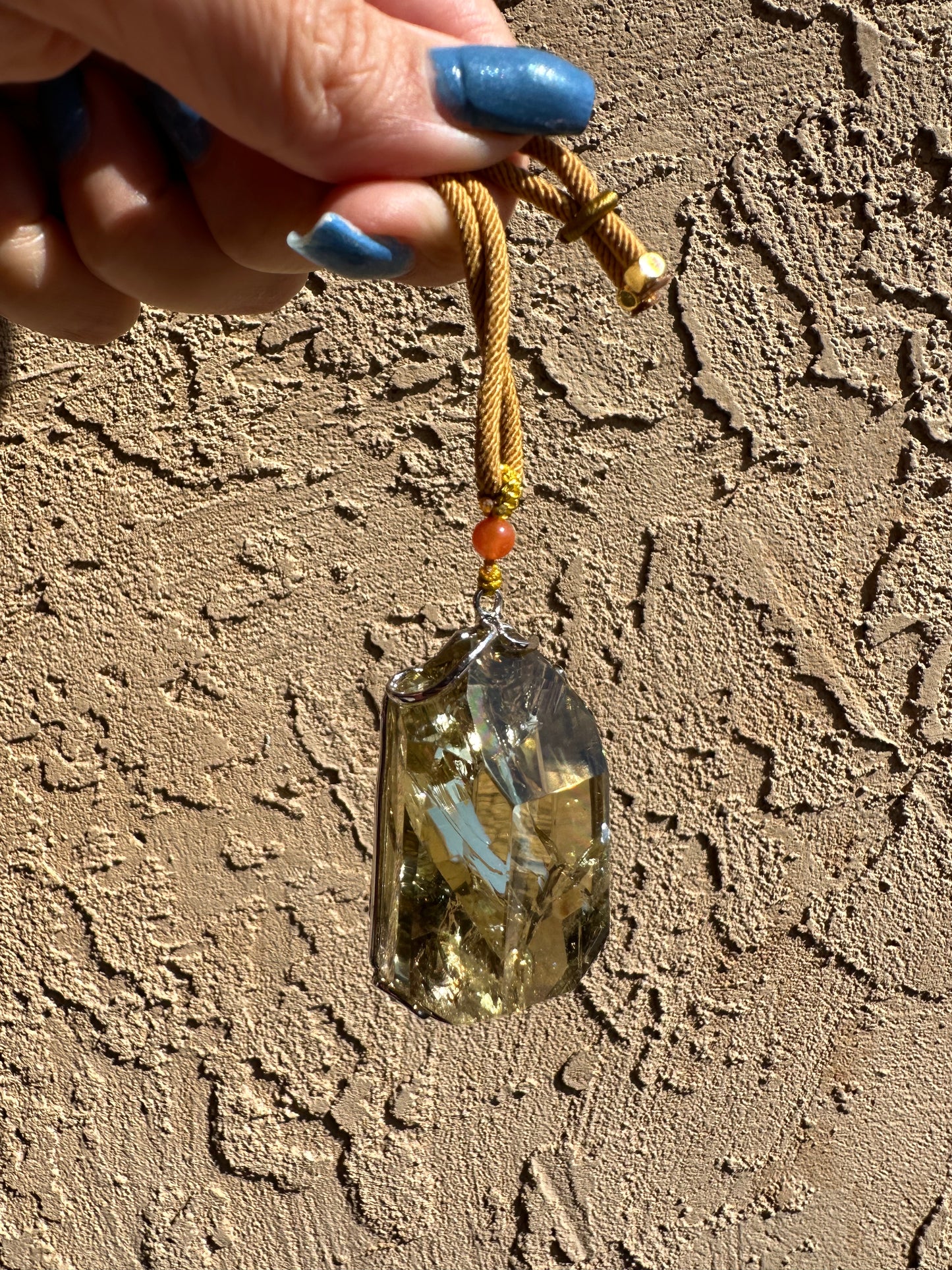 Citrine with Rainbow Pendant & Gold Cord Necklace