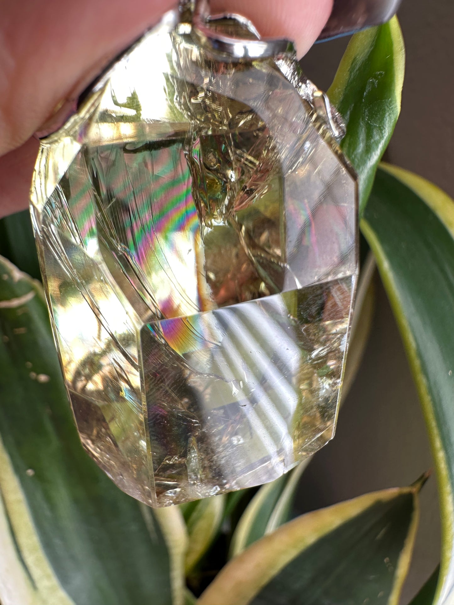 Citrine with Rainbow Pendant & Gold Cord Necklace