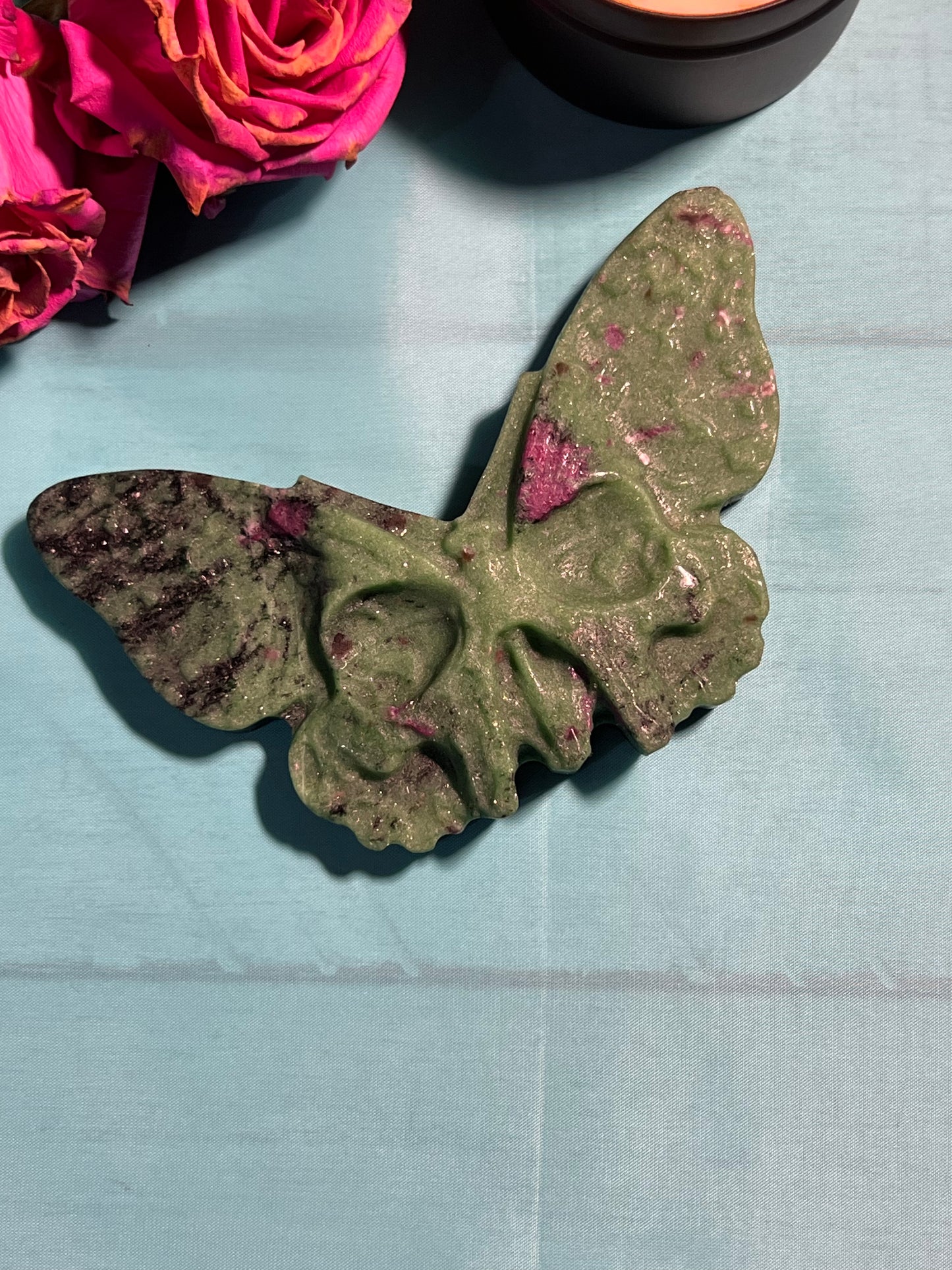 Ruby Zoisite Butterfly Skull Carving