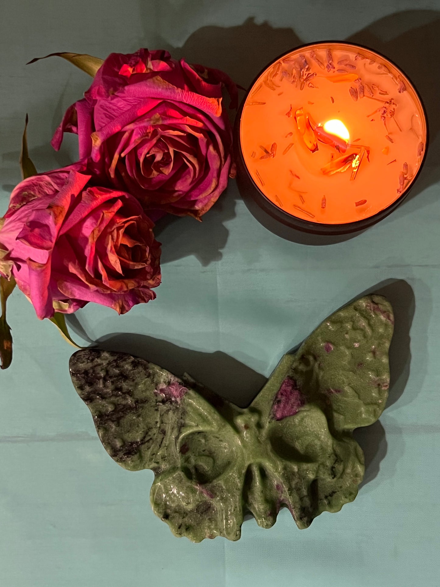 Ruby Zoisite Butterfly Skull Carving