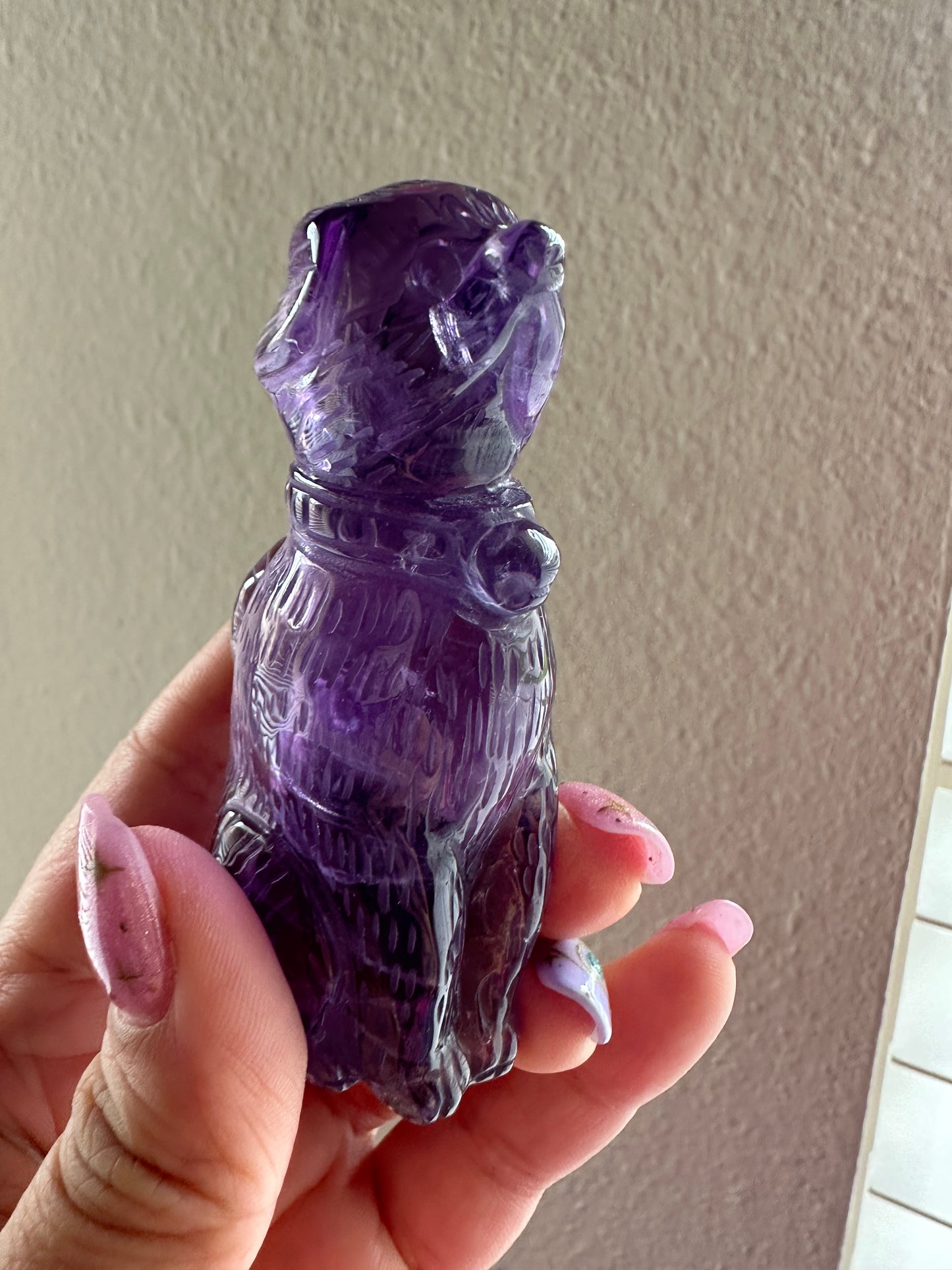 Amethyst Dog Carving