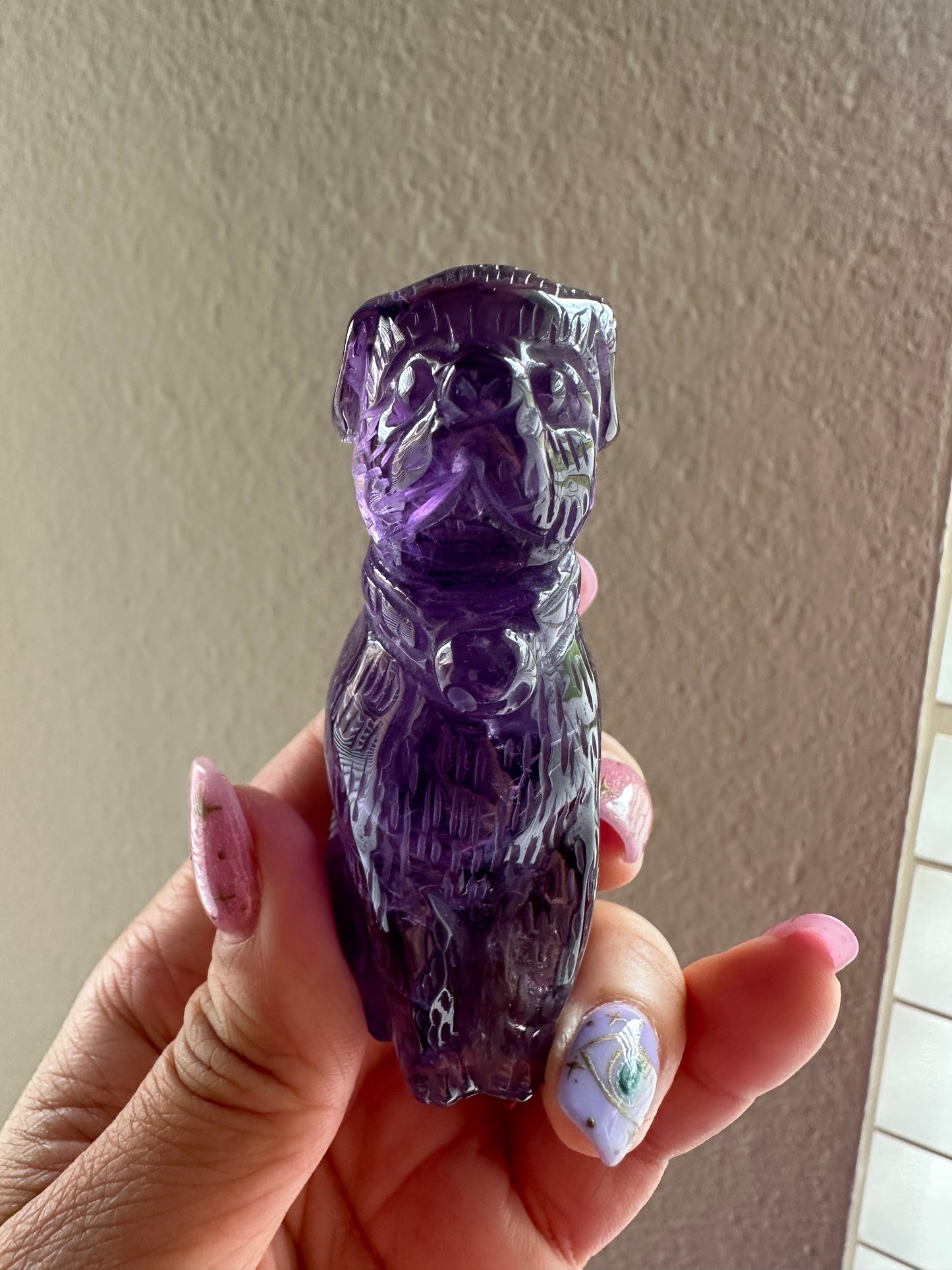 Amethyst Dog Carving