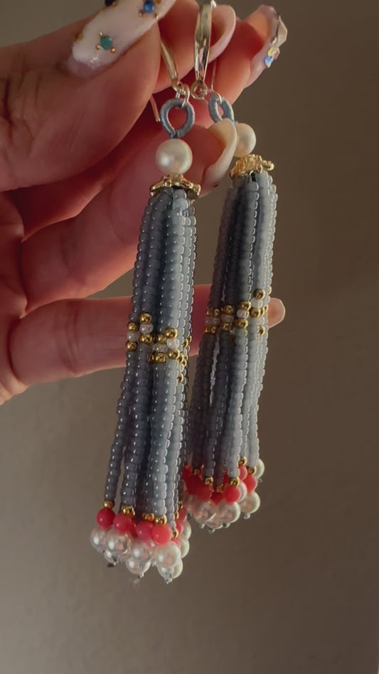 Grey-Blue Beaded Earrings